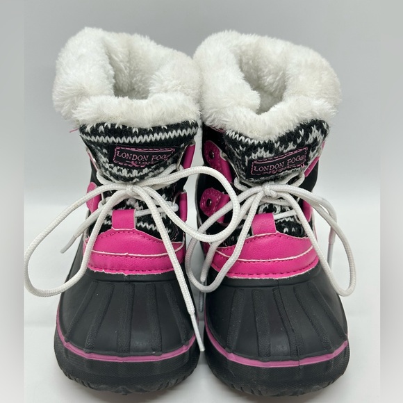 London Fog Toddler Girls Black and Pink Faux Fur Winter Snow Boots Size 9 - Picture 3 of 7